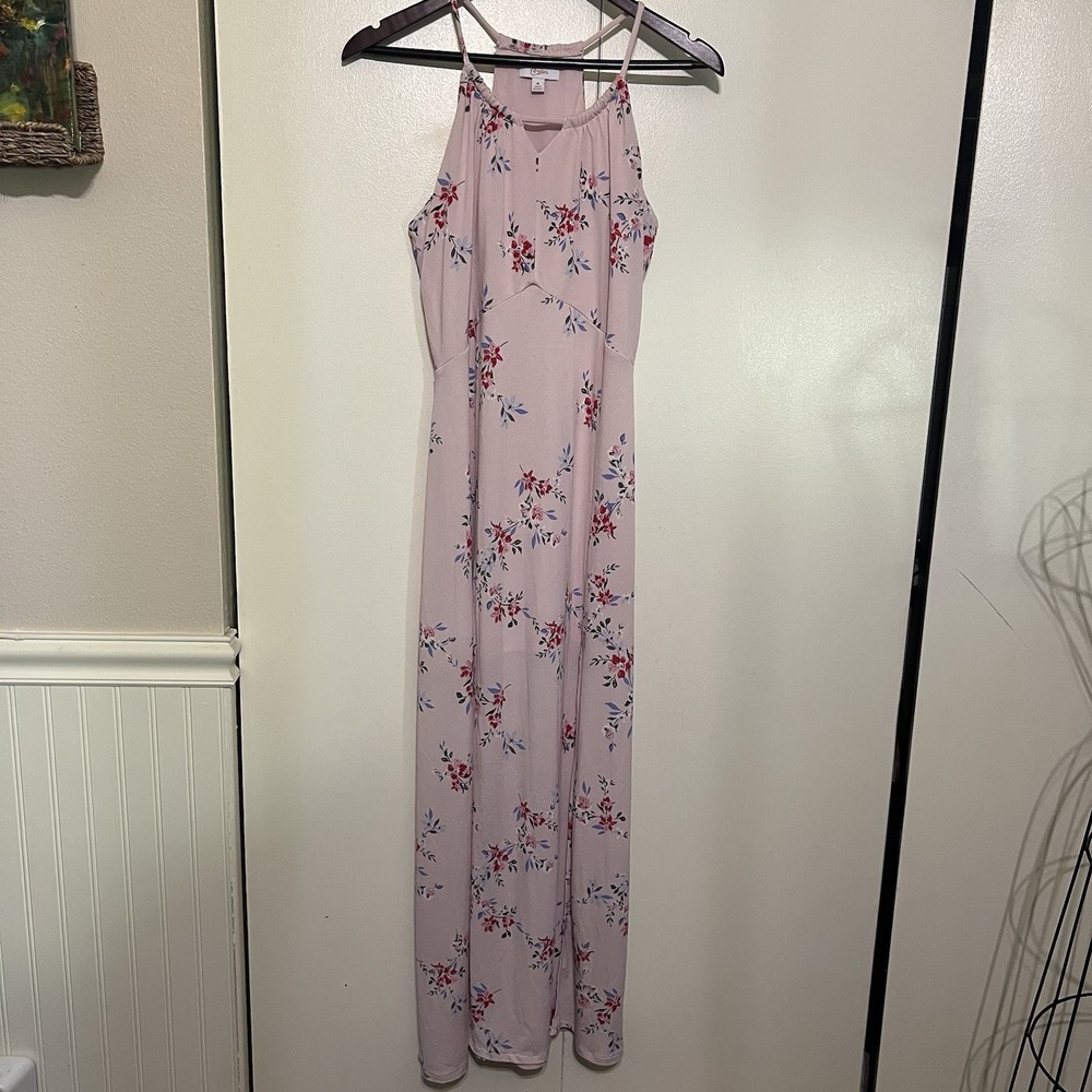 Candie's Long Feminine Summer Pink Floral Dress With Long Slit Size Medium EUC